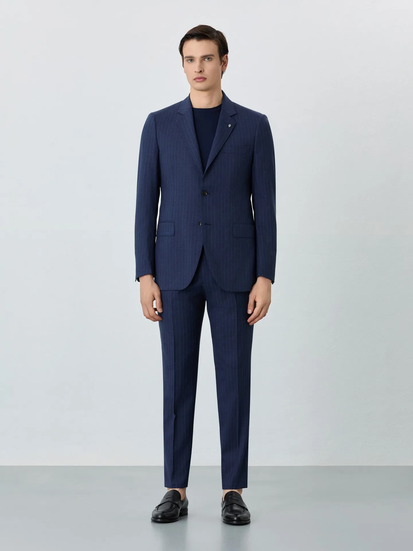 Slim Fit Premium Suit In Super Fine Wool With Stripes