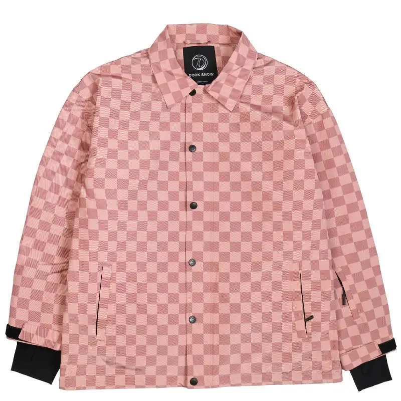 Stylish Checkerboard Ski Shirts Insulated Button-up Snow Coat