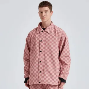 Stylish Checkerboard Ski Shirts Insulated Button-up Snow Coat