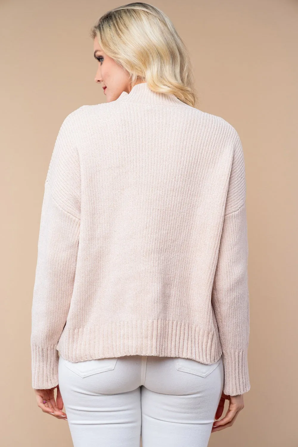 White Birch Solid Color Knit Sweater in Oatmeal