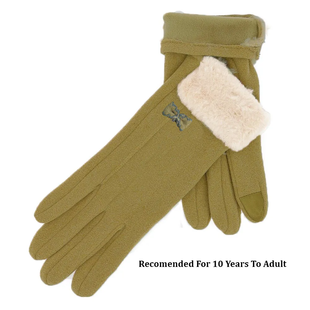 YMH Fur Edge Flexible Khaki Gloves 12553